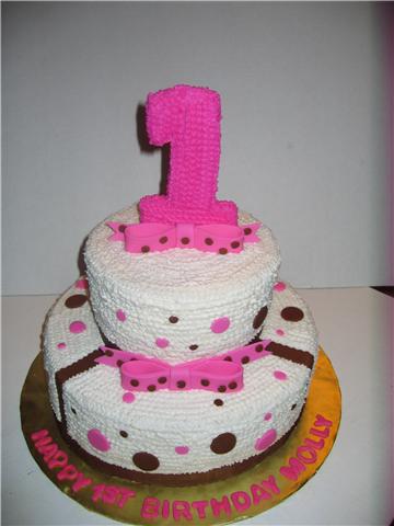 Pink and Brown dots and ribbon cake