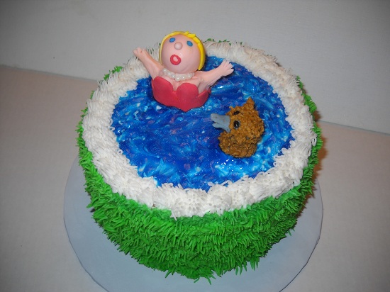 Woman and Dog Swimming Cake